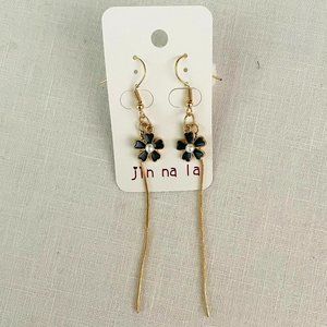 Daisy Shaped Gray Enamel Earrings Gold Plated with Faux Pearl Bead